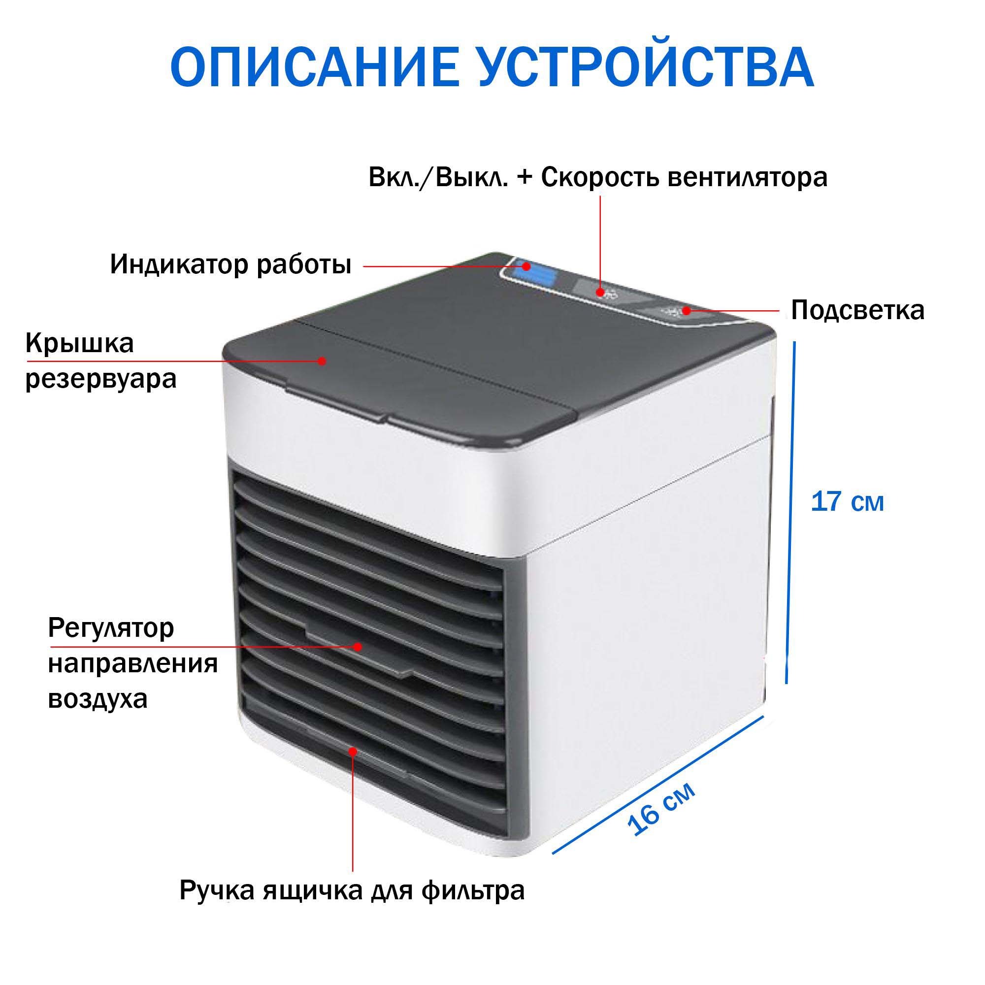 Портативный мини кондиционер увлажнитель воздуха 3 в 1 с USB - Купить в  интернет магазине 299