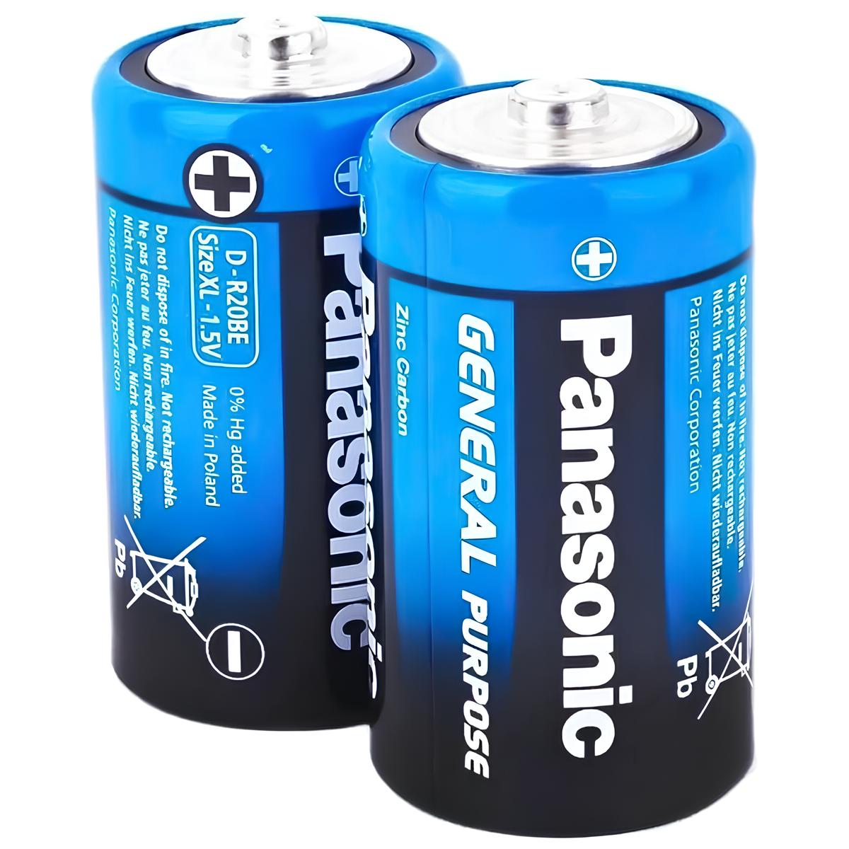 Батарейки Panasonic General Purpose вугільно-цинкові D (R20) плівка, 2 шт