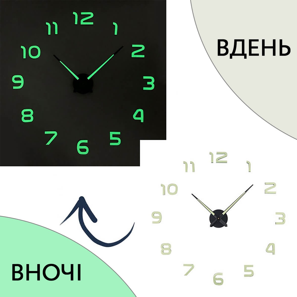 3D настінний годинник великий, який світиться в темряві - Купити в ...